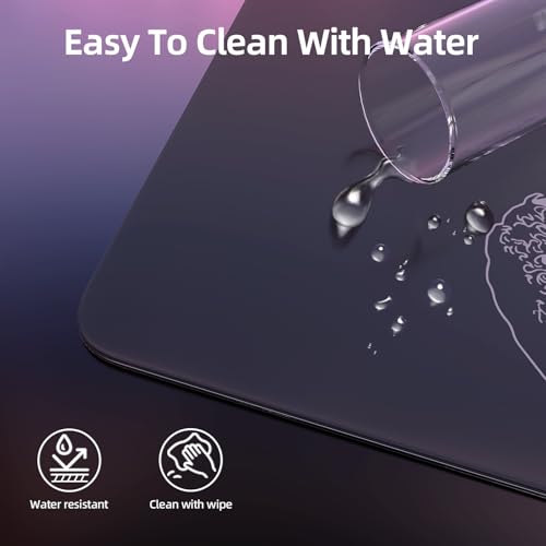 Attack Shark CM05 Contour Glass Gaming Mousepad,Nano-Micro-Etched Texture,Smooth Glass Surface,High Accuracy,Fast-Moving,Anti-Scratch, PU Leather Super Non-Slip Base,Large Size(17.7×15.7"),Black waves - color: Black waves, size: 17.7L x 15.7W inches
