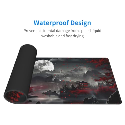 Extended Gaming Mouse Pad, Large Desk Mat XL Anime Mouse Pad Waterproof with Stitched Edges, Non-Slip Desktop Pad for Home and Office, Level Up Your 31.5x11.8 Inch (Night Lake) - color: Night Lake