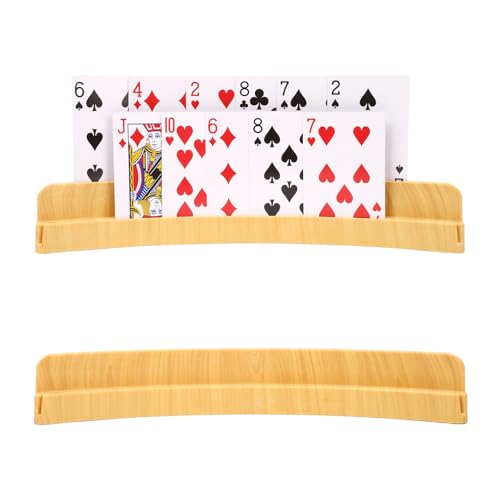 2 Packs of Double-Layer Card Holders with Wood Grain Design，Playing Card Holder for Kids Adults Hands Free Card Holder for Family Card Game Nights Poker Parties - color: Wood Grain Design(2pack)