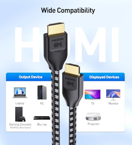 Cable Matters [Ultra High Speed HDMI Certified] 8K HDMI Cable, 6.6ft | 8K@60Hz, 4K@240Hz, Braided, 48Gbps, 2m, HDR, Black, Compatible with PS5, Xbox Series X/S, Apple TV