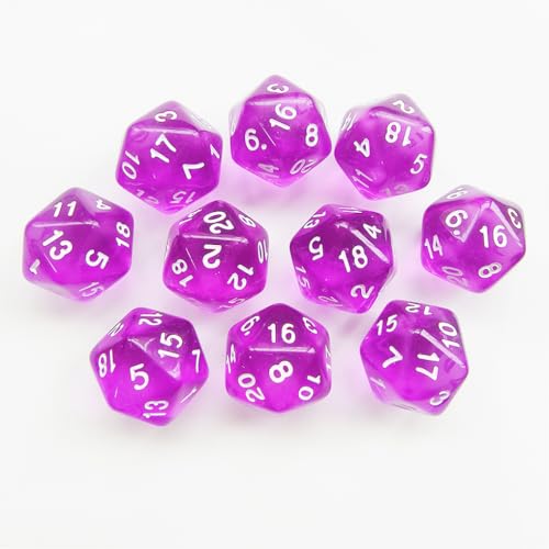 10 Pieces Polyhedral Dice Set D20 Dice 20mm Acrylic 20 Sided Game Dice for Dungeons and Dragons RPG MTG DND Dice Table Games (Transparent Purple) - color: Transparent Purple