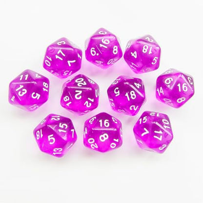 10 Pieces Polyhedral Dice Set D20 Dice 20mm Acrylic 20 Sided Game Dice for Dungeons and Dragons RPG MTG DND Dice Table Games (Transparent Purple) - color: Transparent Purple