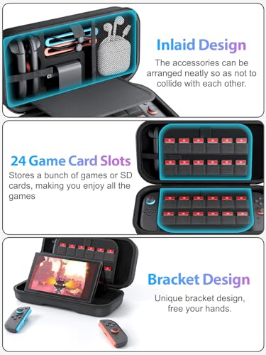 Haikun Upgrade Large Capacity Carrying Switch 2 Case 2025 for Nintendo Switch 2,Switch 2 Bag Travel Hard Case, , 24 Game Cartridges, Hard Shell Portable Travel Pouch, Black [nintendo_switch_2]
