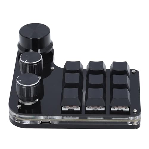 USB Mini Macro Mechanical Keypad with 9 Programmable Keys and 3 Control Knobs, Red Switches, RGB LED Backlit, Onboard Memory Storage, Wired Gaming and Industrial Controller for