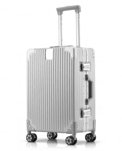 20" Carry On Suitcase Zipperless Aluminum Frame Luggage, Silver | TSA Lock, Lightweight, PC Hardshell, Rolling Carry-On Luggage with Wheels, Hardside, Business Travel - color: Silver
