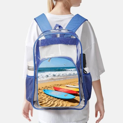 16" Clear Backpack Waterproof Stadium Bag for Security | Beach Surfboard, Transparent Backpack Stadium Events, Heavy Duty Bookbag, See Through Bag for Sports Festivals Travel - color: Blue