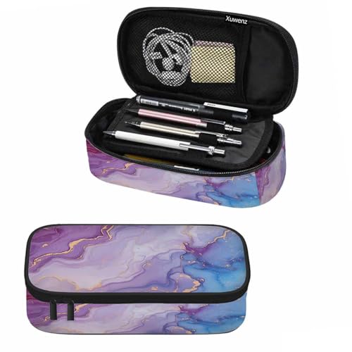 Marble Pencil Bag Purple Blue Ink Splash Watercolor Big Capacity Pencil Case Pencil Pouch Pen Bag for Teen Men Women - color: Marble