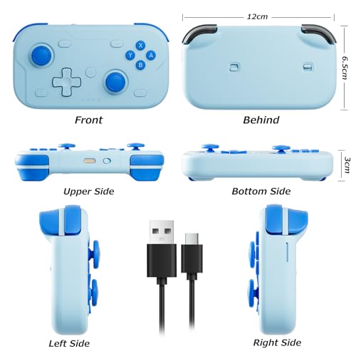 XPT Portable Mini Controller for Nintendo Switch 2/Switch 1/PC/iOS/Android/Steamdeck, Joystick Lift and Down Design,Wireless Bluetooth & Wired Gamepad with Turbo Function, 6-Axis Gyro, HD Vibration & 3D Joysticks, Home Button Wake-Up (blue) - color: Blue