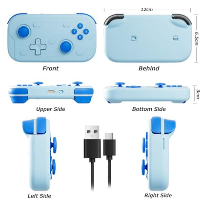 XPT Portable Mini Controller for Nintendo Switch 2/Switch 1/PC/iOS/Android/Steamdeck, Joystick Lift and Down Design,Wireless Bluetooth & Wired Gamepad with Turbo Function, 6-Axis Gyro, HD Vibration & 3D Joysticks, Home Button Wake-Up (blue) - color: Blue