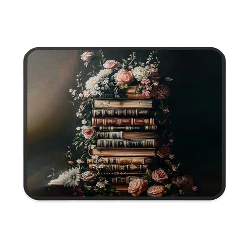 Retro Dark Academia Moody Floral Book Mouse Pad, Book Reader Lover Gifts, Vintage Book Mouse Pad for Work Computers Laptop Home Office Dorm Desk Accessories, 9.5x7.9 Inch - color: Landscape Flowers Mouse Pad L