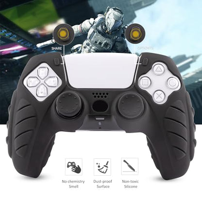 Ergonomic Soft Grip Skin Compatible PS5 Controller Cover, Anti-Slip Silicone with 6 Thumb Grips Accessories Set for PlayStation 5 (Midnight Black) - color: Black