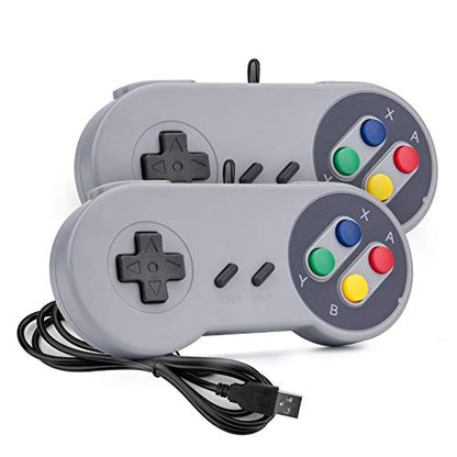 Rii Game Controller, Retro USB Controller for PC Gaming, Super Classic Wired Game Emulator Controller for PC, Raspberry Pi, Windows,Mac,Liunx, Android (Grey, 2 Pack)