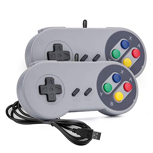 Rii Game Controller, Retro USB Controller for PC Gaming, Super Classic Wired Game Emulator Controller for PC, Raspberry Pi, Windows,Mac,Liunx, Android (Grey, 2 Pack)