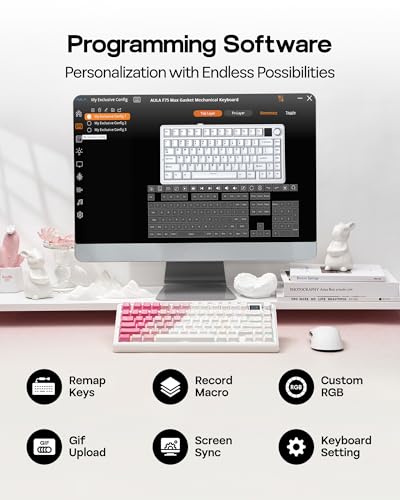 EPOMAKER X Aula F75 MAX Wireless Mechanical Keyboard with TFT Screen and Knob, Gasket Keyboard in 75% Layout, Hot Swappable Gaming Keyboard for PC/Mac/Linux (White Pink) - color: White Pink