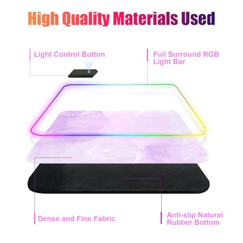 RGB Large Gaming Mouse Pad, Extended Mouse Pad with 12 Lighting Effects, Water Proof Mutispandex Surface, Non-Slip Rubber Base, 80x30 cm / 31.5×11.8 in (Purple Nebula) - color: Purple Nebula
