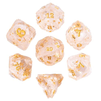 Cusdie Sharp Edge DND Dice, 7 PCS Shamrock DND Dice Set D&D D20 D12 D10 D8 D6 D4, Handcrafted Polyhedral Dice Set for RPG and Other Table Games(White with Gold Foil) - color: White With Gold Foil