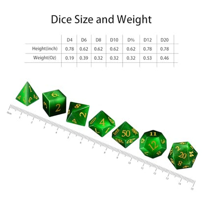 LUCKY-M Gemstone DND Dice Set, Cat Eye Stone Dice for Dungeons and Dragons, Handmade Dice RPG Dice Sets D&D Accessories Gift (Green) - color: Cat Eye- Green