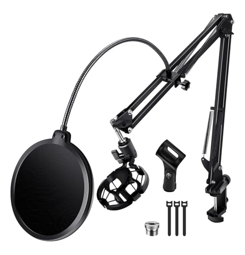 Versatile Boom Arm Stand for Desk, Adjustable Microphone Stand Kit | With Pop Filter, Shock Mount, Microphone Clip, Cable Ties, Table clamp to allow for horizontal and vertical fixing - size: Boom Arm