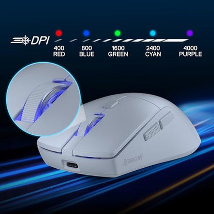 Redragon M618 LIT Wireless Gaming Mouse 10K DPI 70G Ultra-Light Remapping Keys - color: White, size: Wireless