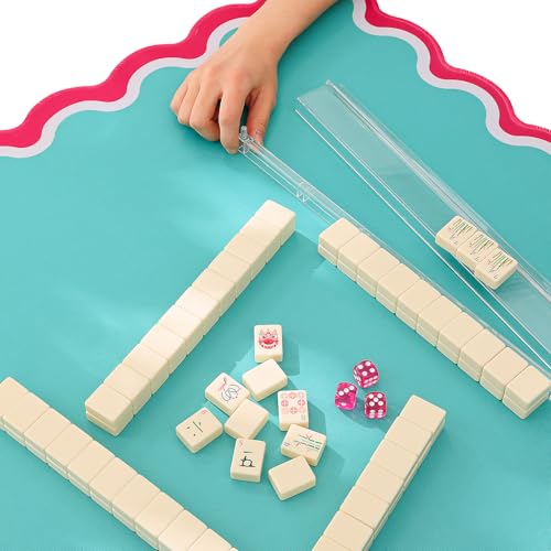 160 Engraved American Mahjong Game Set with Carrying Bag and Accessories, 1.2’’ Mahjong Tile Set - color: 1-ivory