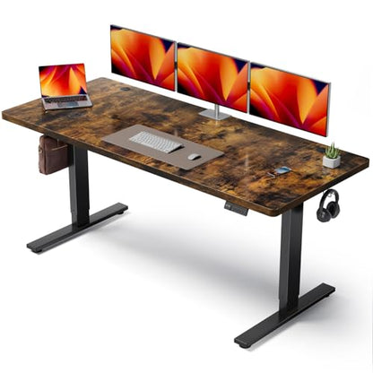 Brown 71x30 in Electric Standing Desk, 1 Inch Thick Tabletop | Double Beam Frame, Holds 220lbs, Sit Stand, 3 Memory Height Adjustment, Extra Deep Tbale Top, Black Frame - color: Rustic Brown Top / Black Frame, size: 71 x 30 Inch