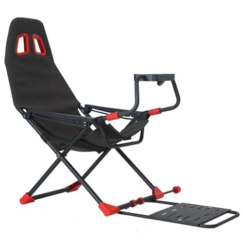 Foldable Racing Simulator Cockpit, Adjustable Wheel Stand & Ergonomic Seat, Space-Saving Steel Frame for PC and Console Gaming Immersive Setup Supports 90kg Users