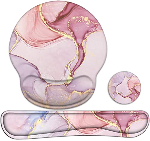 Lateefah Ergonomic Mouse Pad with Wrist Rest and Keyboard Wrist Rest Set | Non-Slip Memory Foam Wrist Rest for Computer Keyboard, Easy Typing, Pain Relief, Mousepad Wrist Support for Home Office Game - color: Pink Marble
