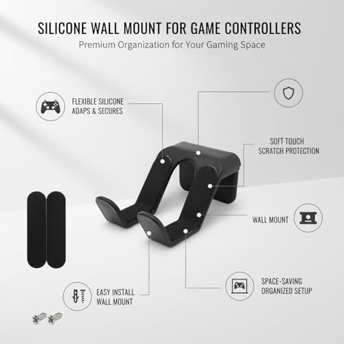 Silicone Wall Mount for Game Controllers, Flexible Non-Slip Holder for Gaming Room Organization, Compact Rack Saves Desk Space - color: Black