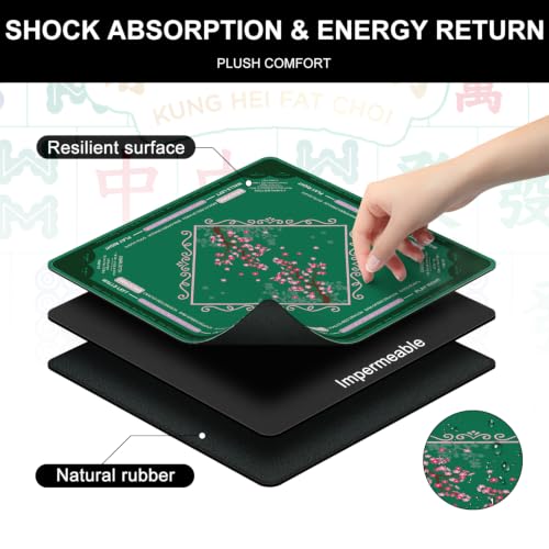 Cherry Blossom Mahjong Mat for Table with Rules, 31.5" x 31.5" Noise Reduction Non Slip Waterproof Mah Jong Table Mat with Carrying Bag, Suitable for Mahjong, Poker, Board Games, Dominoes, Card Games - color: Cherry Blossom