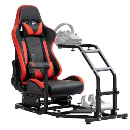 Marada Real Racing Simulator Cockpit with Red Seat fit for PXN, for Thrustmaster T300RS, for Logitech G923 G920, for Fanatec Advanced Compact Driving Sim Stand, Wheel & Pedal & Shifter Not Included