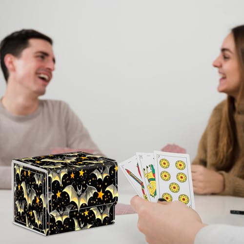 for MTG Commander Deck Box,Card Deck Box for Trading Yugioh MTG,Fits 100 Double Sleeved Cards,PU Leather Strong Magnet Case for Magic Commander TCG CCG,Black Golden Bat - color: Black Golden Bat