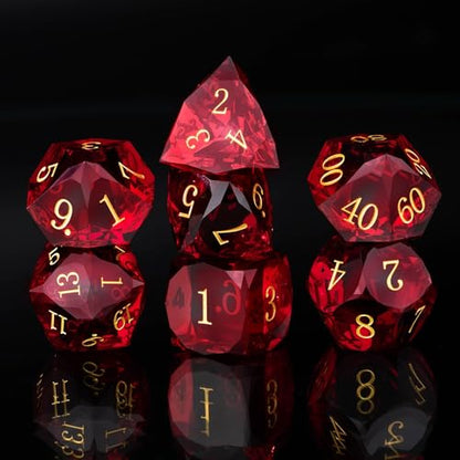Resin DND Dice Set, 7 Pieces Handmade Sharp Edge Polyhedral Dice for Role Playing Game, Dice Accessory for D&D RPG Players and Starters d4 d6 d8 d10 d12 d20 with Gift Box (red) - color: Red