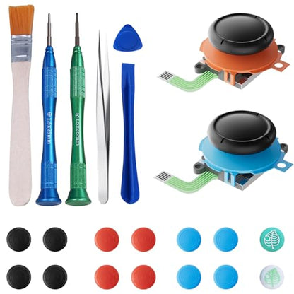 Joystick Replacement Kit for Nintend0 Switch2 Joycon(22 in one), Repair Kit for Switch2, Include 2 Thumbsticks, Drift Fix Tools Y / +Screwdriver, Tweezers, Pry Tools, 14 Thumbstick Grips - color: black-22 in one