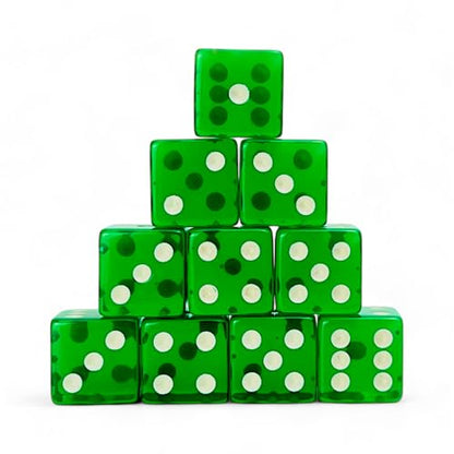 Luck Lab 10 Piece 19 mm Dice Pack - Acrylic Translucent D6, Square w/Rounded Edge for Casino, Craps, RPG MTG DND Dice Table Games and Board Games (Green) - color: Green