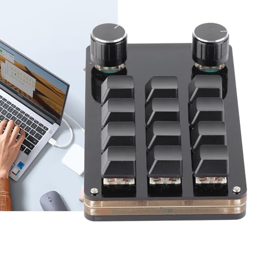 One Handed Programmable Mechanical Keyboard, USB Wired Plug and Play Customized Knobs for Desktop PC, Gaming Keypad for Win Vista Linux OS X (12 Keys with 2 Knobs) - size: 12 Keys with 2 Knobs, style: 12 Keys with 2 Knobs