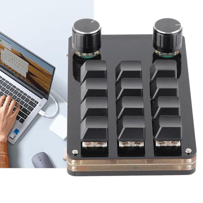 One Handed Programmable Mechanical Keyboard, USB Wired Plug and Play Customized Knobs for Desktop PC, Gaming Keypad for Win Vista Linux OS X (12 Keys with 2 Knobs) - size: 12 Keys with 2 Knobs, style: 12 Keys with 2 Knobs
