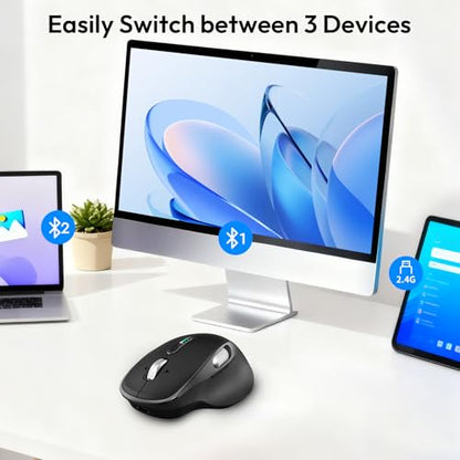 Wireless Bluetooth Rechargeable Mouse with 8 Programmable Buttons-Black | Multi-Device Ergonomic Optical Mouse with 5 Adjustable DPI Computer Mouse for Laptop,iPad.PC,Medium to Large Hands - color: Black