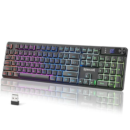 Redragon K521 Pro Wireless Gaming Keyboard with Screen, 4000mAh Battery | Mechanical Feeling, Tri-Mode BT/2.4G/USB-C, RGB Keyboard, 12 Multimedia Keys, Programmable Software, Full-size keyboard - color: Glossy Black
