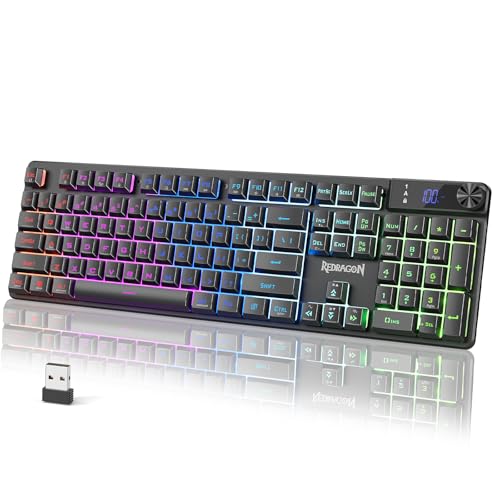 Redragon K521 Pro Wireless Gaming Keyboard with Screen, 4000mAh Battery | Mechanical Feeling, Tri-Mode BT/2.4G/USB-C, RGB Keyboard, 12 Multimedia Keys, Programmable Software, Full-size keyboard - color: Glossy Black