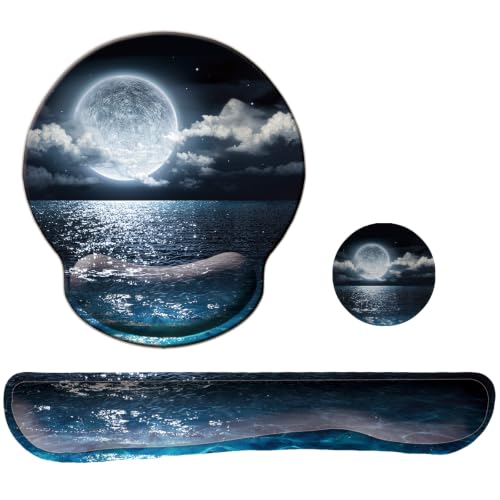 Keyboard Wrist Rest Pad Mouse Pad with Wrist Support Set of 3, Mousepad with Non-Slip Rubber Base, Ergonomic Memory Foam Mouse Wrist Cushion Support for Home Office Laptop Computer, Moonlit Night - color: Moonlit Night