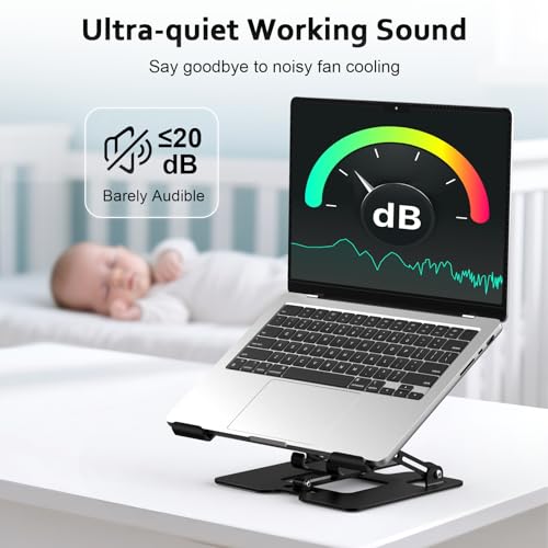 Laptop Cooling Stand with Detachable Fan,2-IN-1 Laptop Stand with Phone Holder and Silent Fans,Adjustable Height and Angle,Carbon Steel Framework,Laptop Cooling Pad for up to 16”Laptop (Black)