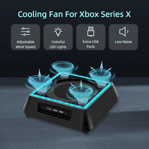 Mcbazel Cooling Fan for Xbox Series X, Xbox Series X Cooling Fan Stand with 3 Adjustable Speeds, 6 Colors RGB LED Light, Low Noise, Extra USB Ports Cooling System for Xbox Series x Console only