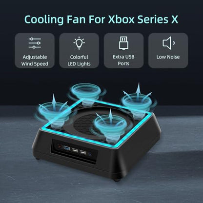 Mcbazel Cooling Fan for Xbox Series X, Xbox Series X Cooling Fan Stand with 3 Adjustable Speeds, 6 Colors RGB LED Light, Low Noise, Extra USB Ports Cooling System for Xbox Series x Console only