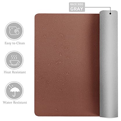 Aothia Double-Sided PU Leather Desk Pad - Non-Slip Large Mouse Pad & Desk Mat for Office, Home - Waterproof, Easy to Clean, Durable Dual-Sided Surface(Brown, 23.6" x 13.7") - color: Brown, size: 23.6" x 13.7"