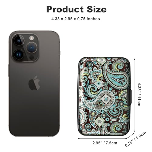 Mini RFID Aluminum Wallet Credit Cards Holder Business Card Case Metal ID Case for Men Women (Blue flower) - color: Blue flower