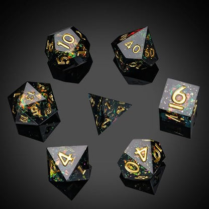 7PCS DND Dice Set,Handmade Sharp Edge Dice Set D&D RPG Polyhedral Die,for Dungeons and Dragons TTRPG Games Roleplaying Games Pathfinder,with Gift Box(Blue Starry Sky) - color: Blue Starry Sky