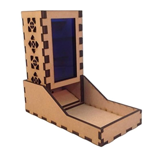 Mini Dice Tower v1 Dark Blue Acrylic Window Laser Cut MDF Unique Fast Shipping