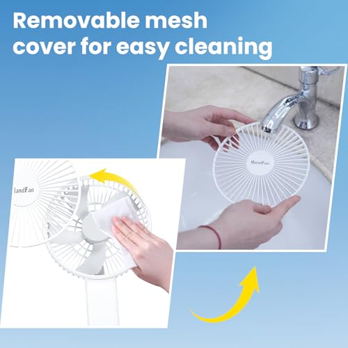 HandFan Quiet 6 Inch Handheld Fan [34H Max Cooling Time], 6 Speed Rechargeable Personal fan and Desktop with Base, 180° Foldable for Travel Concerts Makeup Office (White) - color: whtie