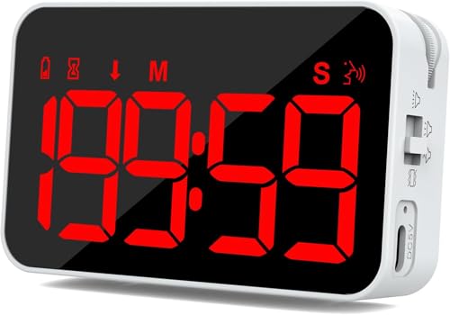 PERSUPER Kitchen Digital Timer, Count Down Up, Rechargeable, Vibration Mode | Adjustable Volume and Brightness LED Display, Time Management Cook, Desk, Kids Adults Study Teaching, Kitchen Gadgets Red-1 - color: Red-1