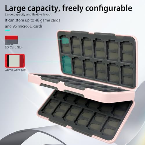 ONETIAOLONG Switch Game Case Holder for Switch 2 & OLED & Lite with 48 Cartridge Slots and 96 Micro SD Card Storage with Magnetic Closure,Protective Hard Shell and Soft Lining for Easy carrying - color: Pink, style: 48-slots